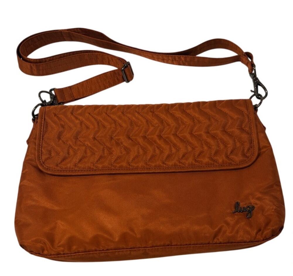 Lug Burnt Orange Nylon Shoulder Bag Zebra Print Lining Magnetic Closure